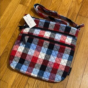 NWT Vera Bradley Plaid Triple Zip Hipster Crossbody Bag